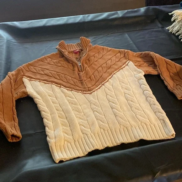 STAUD HAMPTON SWEATER XS Tan and White Cable Knit Sweater - Picture 3 of 4